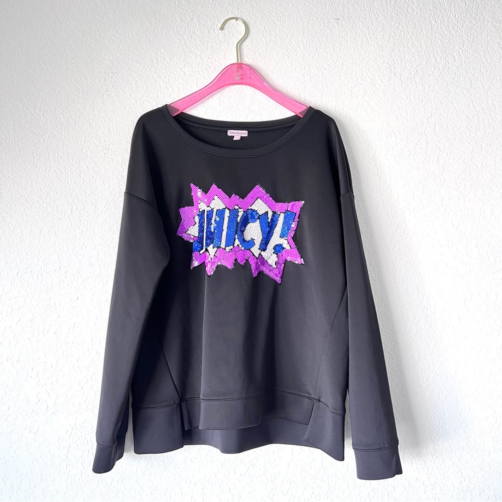 Juicy Couture Sequin Juicy! Pullover Long Sleeve Sweater Size XL